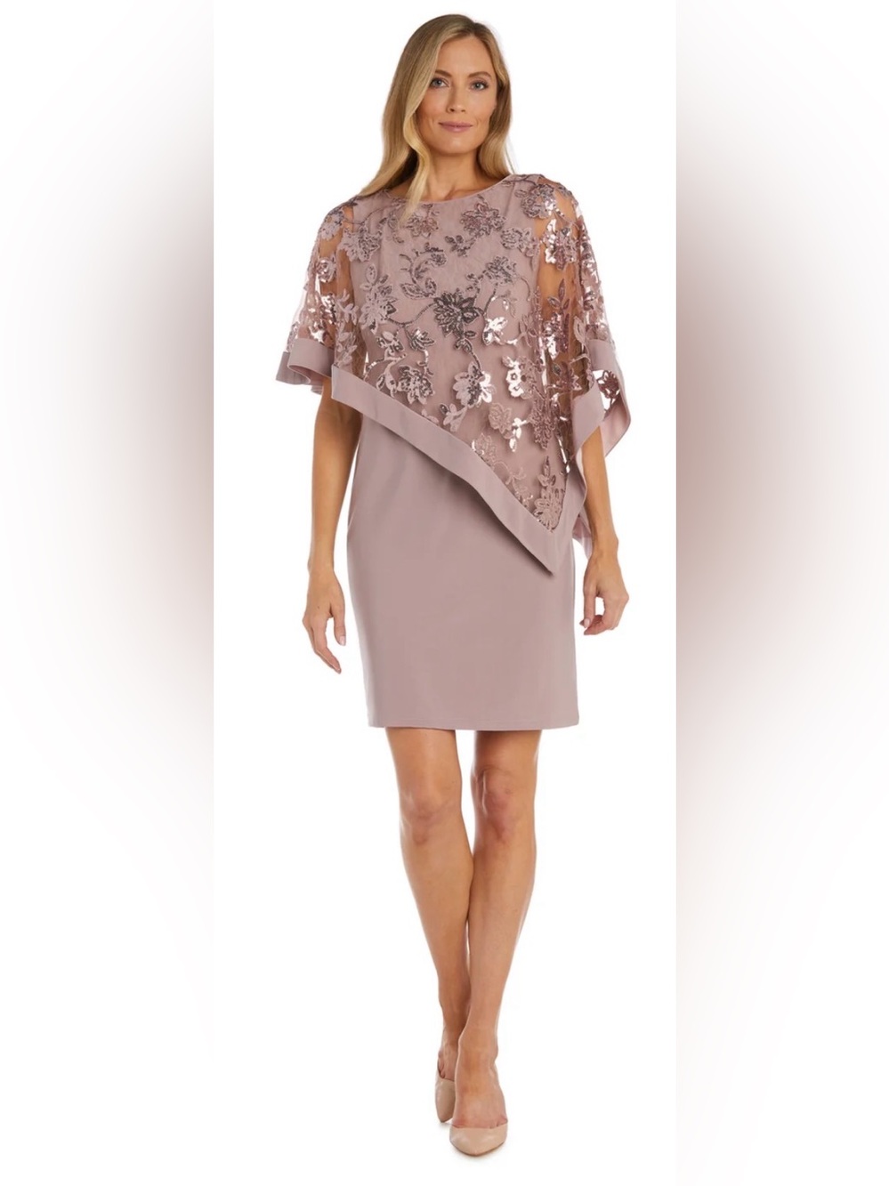 NWT David’s Bridal Short Sequined Capelet Mauve Mother Of The Bride Dress Size 8